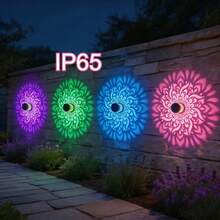 1pc Solar Mandala Garden Light, Colorful Projection LED Wall Lamp, Waterproof Outdoor Fence Decoration, Automatic Dusk To Dawn Patio Yard Stair Landscape Lighting, Bohemian Style Outdoor Decor, Christmas, Halloween And Holiday Gift - Colored Light Mandala - View 3