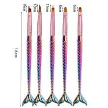Iridescent Fish Scale Mermaid Tail Nail Art Brush 5pcs Set, Nail Color Application, Line Drawing, French Manicure, Nail Painting, Home And Salon Full Set Tools - Multicolor - View 5