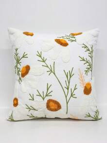 1pc Mori Style Daisy Embroidered Throw Pillow Cover, Healing Girly Atmosphere Decorative Pillowcase, For Bay Window, Sofa, Bedroom Bed Head, Dorm Decor, Pillow Insert Not Included - White - View 7