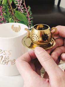 1pc Teapot With Lid, 304 Stainless Steel Tea Strainer, Office Tea Brewing Utensil, Tea Leaf Filter, All-In-One Tea Strainer - Multicolor - View 4