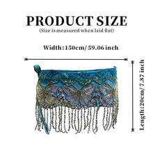 1pc Women's Deep Blue Satin Embroidered Butterfly Waist Chain With Sequins & Beaded Fringe - Belly Dance, Festival, Rave, Coachella, Boho, Beach Party Body Jewelry - Multicolor - View 7