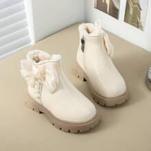 1 Pair Baby Boots, Exquisite And Sweet, Easily Match With Various Princess Dresses And Casual Outfits. Smooth Side Zipper For Easy And Convenient Self-Dressing For Children. - Beige - View 1