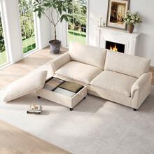 Modular Cloud Sectional Sofa, Beige 3 Seat With Storage Footstool - 米色三座 - 查看 10