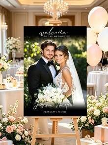 1pc Personalized Wedding Welcome Sign, Customized Photo & Name, Wedding Entrance Board, Reception Party Sign, Bridal Gift, Personalized Name & Date, Wedding Entrance Decor, Romantic Wedding Board, Reception Ceremony Sign, Suitable For Bride & Groom, Frameless - Multicolor - View 2