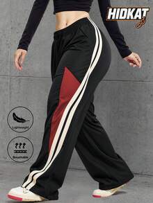 Pantalones largos de mujer con diseño de patchwork de colores, de corte holgado y largo, con detalles de patchwork de colores contrastantes que realzan el look, adecuados para uso diario y c - azul real - Ver 8