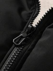 Men's Winter Letter Print Casual Stand Collar Solid Color Thermal Lined Padded Coat - Black - View 7