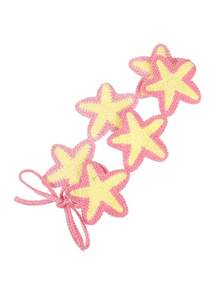 1pc Fashionable Holiday Casual Versatile Yellow Knitted Star Headband Summer Hair Accessories Beach Scarf Vacay Bandanas - Yellow - View 4