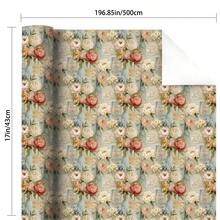 5m/16.4ft Roll Gift Wrapping Paper, Oil Painting Floral Pattern, Matte Copperplate Paper, 43cm X 500cm, Suitable For DIY, Best Friend Gathering, Birthday Party, Holiday Decoration - Flower T-hh10 - View 3