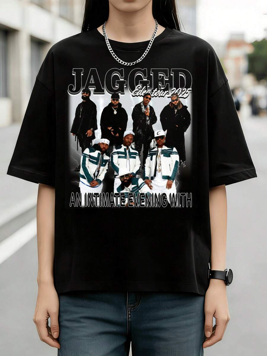 Retro Ladies Graphic Tee Jagged Edge Classic R&B Group IP 100% Multi Member Portrait Lightning Distressed Bold Font Eden Tour 20 Y2K Fan Merch Gift In - 黑色 - 查看 1