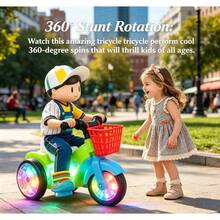 Internet Celebrity Doll Stunt Tricycle Electric Car, Cute Cartoon Character Riding Design, Front Storage Basket, Synchronized Sound And Light Effects, Perfect For Home, Outdoor Outings, New Year, Children's Day, Back To School Gifts - Multicolor - View 4