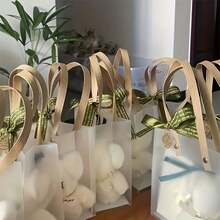 10/50入節日禮品袋，附壓切手柄，可重複使用PP禮品袋，磨砂PVC手提袋，便攜禮品包裝袋，婚禮派對禮品與紀念品袋，派對禮品袋，派對伴手禮袋，適用於萬聖節、聖誕節、生日、婚禮派對用品，超市購物用品 - 透明 - 查看 4