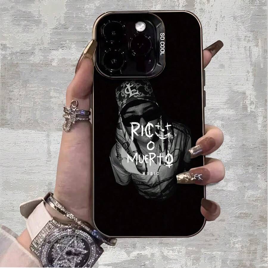 Phone Case: Rico Muerto Music Art | Black Mexican Style Artistic Illustration - Durable And Sturdy | Camera Protection | Shockproof And Drop Resistant | Lightweight Luxury Silver Finish | Comfortable And Non-Slip | Discreet And Minimalist, Flat IMD Gift For Friends, Family, Fans And Festivals. - 混合色 1 - 查看 1