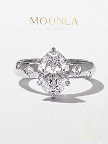 1 pieza Anillo ovalado elegante de plata de ley 925, adecuado para uso diario de mujer, boda, fiesta, regalo del Día de San Valentín - Huevo geométrico - plata - Ver 3