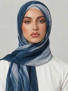 1pc Women's Elegant Bohemian Style Tie-Dye Print Long Scarf, Breathable And Comfortable, Suitable For Daily Wear, Travel And Party Outfits - Blue-gray - View 2