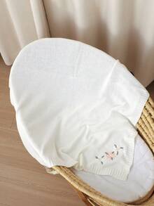 1件可客製化姓名手刺繡嬰兒針織毯，精緻田園風刺繡，舒適極簡兒童毯，四季通用嬰兒推車毯 - 白色 - 查看 3