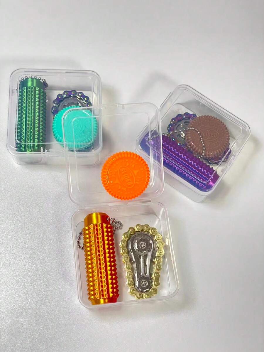 1 Set Stress Relief Combo, Includes Chain Spinner, Finger Slider And Sensory Massager, Made Of ABS Material, Comes With Storage Box For Easy Carrying, Suitable For Office Stress Relief, Travel And Gifts