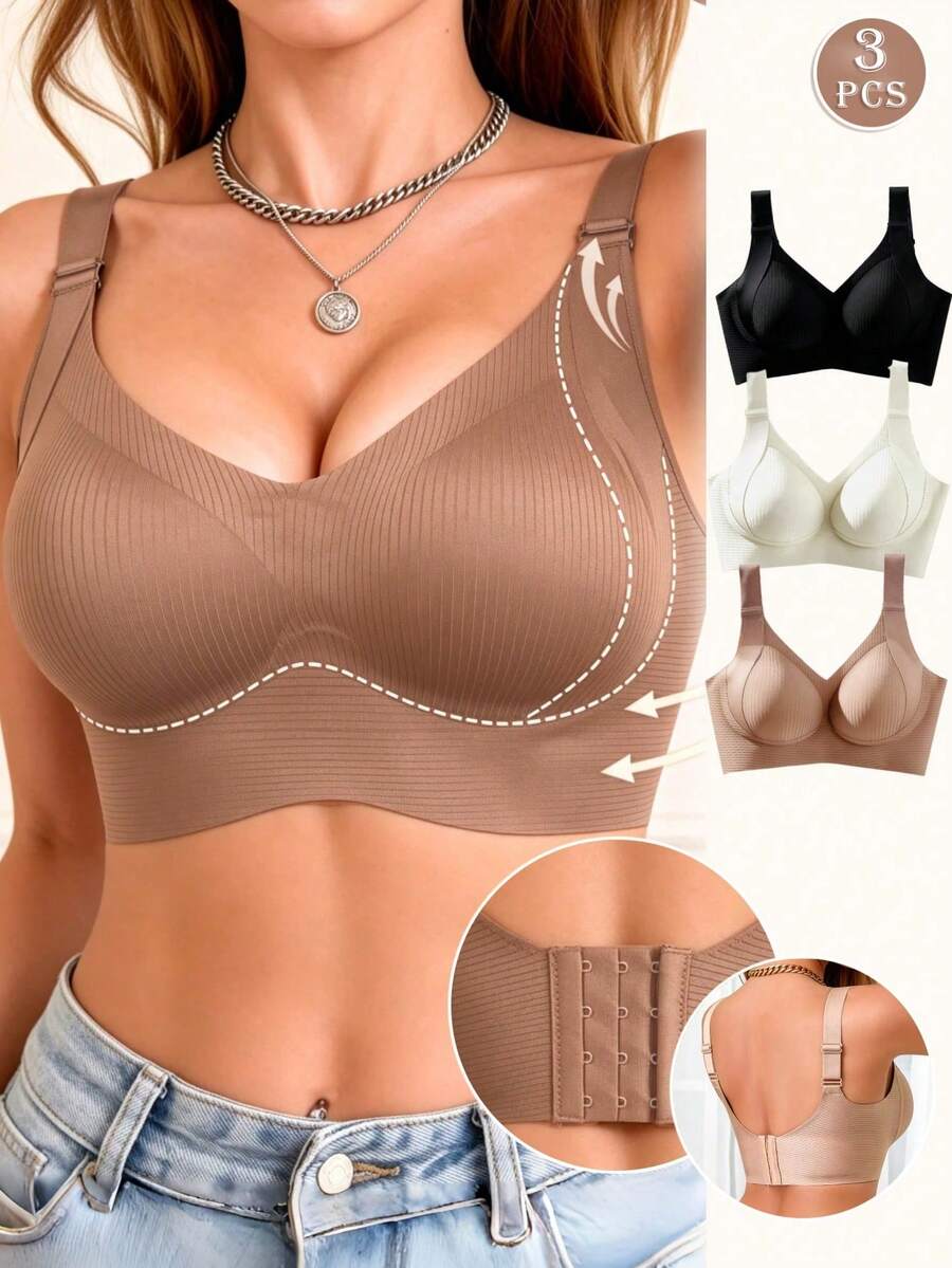 Temptuelle 3 Buah Bra Wanita Nyaman Tanpa Jahitan, Bra Lembut Tanpa Kawat Cocok untuk Kehidupan Sehari-hari dan Perjalanan - MultiWarna - View 1