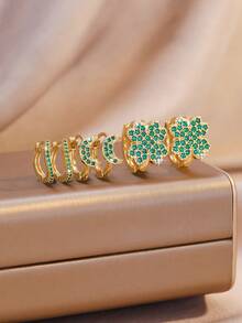 6pcs/Set Luxury Jewelry Geometric Earrings Set, Green Earrings, Fashionable And Elegant Personal Accessories, Suitable For Women's Daily Wear And Party/Holiday Gifts. - Green - View 2