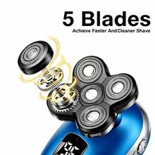 CGECGE Electric Shaver, Electric Bald Head Shaver, Rotary Shaver, IPX6 Waterproof, Wet And Dry Use, Easy To Clean, Contour To The Face, Floating Head, Screen Display, Type-C Charging, Underarm, Leg, Arm, Body Hair Removal Tool, Holiday Gift. - 藍色(單一機器) - 查看 4