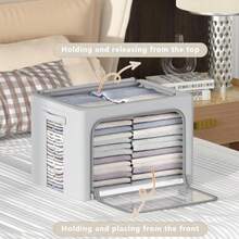 3Pack Frame Storage Box - Clothes Storage Bin Bags Oxford Fabric Foldable Stackable Container Organizer Set with Clear Window and Carry Handles Grey, Extra Large-100L - Gris - Ver 2