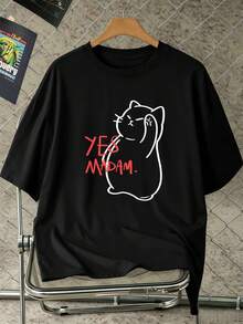 Lustiges Camiseta para h om bre con motivos Katzenmotiv, Premium-Baumwolle, lockere Passform, l?ssig, bequem, auff?lliger Print - Negro - Ver 2