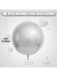 3/6 piezas Globos de lámina redondos 4D de 22 pulgadas en color plata metálico, globos de aluminio gigantes grandes para decoración de baby shower, cumpleaños, boda, baile de graduación y fiesta de graduación - Plateado - Ver 7