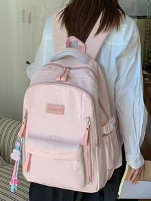 LECEY Mochila de gran capacidad para estudiantes de secundaria, preparatoria y universidad para mujeres - Rosa - Ver 4