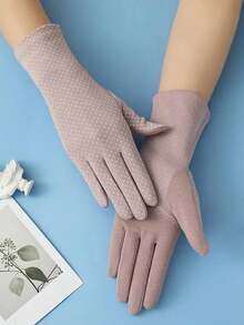 1 Pair Of Summer Ice Silk Sun Protection Gloves - Cotton Polka Dot Sunscreen - View 9