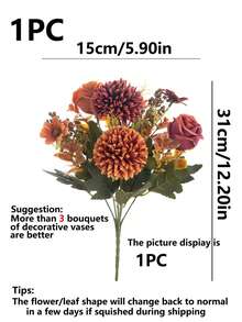 1PC Simulation Autumn Colored Ball Chrysanthemum Rose, Artificial Flower, Realistic Texture, Suitable For Vase, Home, Hotel Room, Wedding Decoration, Table Decoration, Birthday Gift, Autumn Decoration And Other Occasions - Orange - View 10