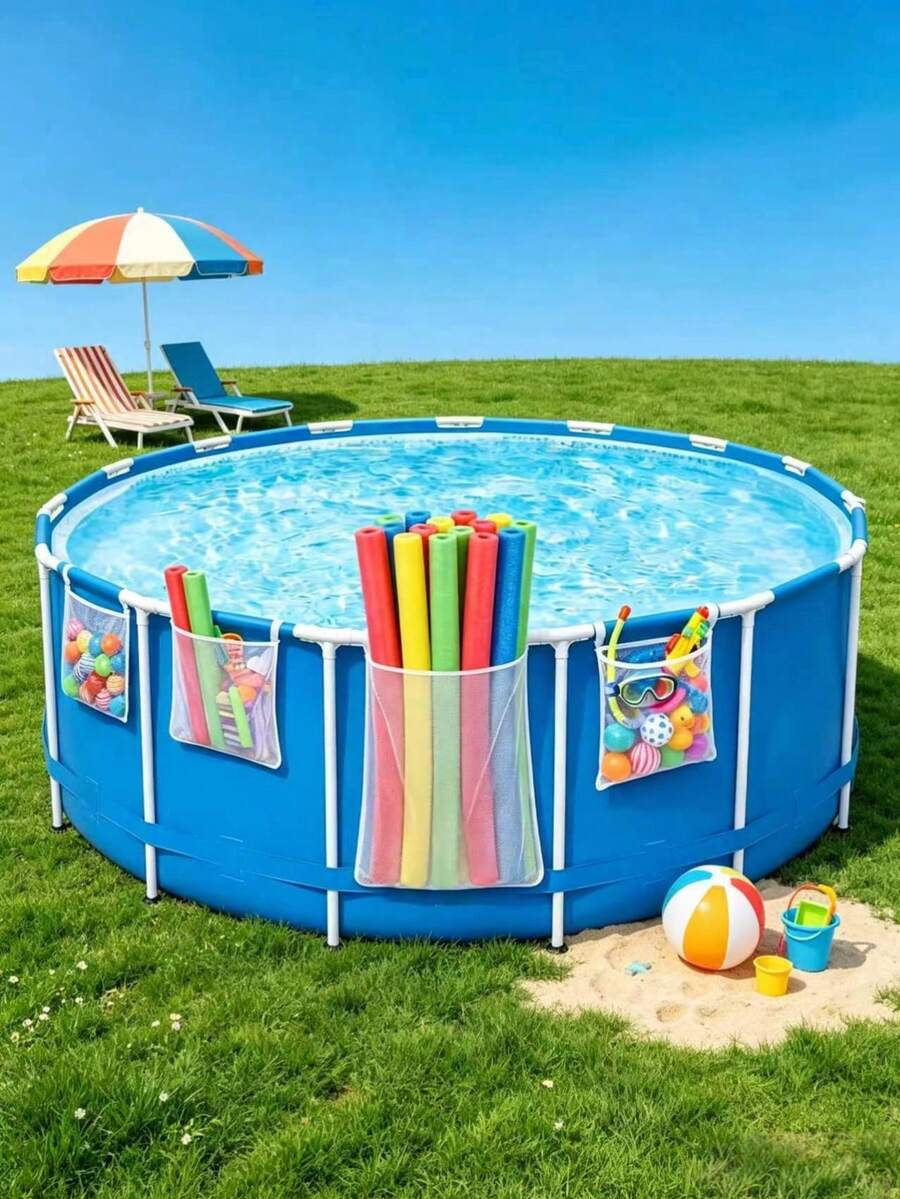 Suction Cup Hanging Mesh Pool Storage Bag, Off-The-Ground Hanging Storage For Pool Noodles, Floats, Buoys And Water Toys, Quick-Drying Breathable Mesh Pouch Swimming Storage Bag, Essential For Back To School Dorm Swimming Class, Suitable For Home Pool, Beach, Camping, Summer Swimming Enthusiasts And Family