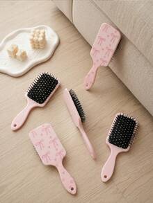 1 pieza/Peine de cojín de aire suave de ABS grande con lazo rosa, cepillo de cojín de aire desenredante, peinado suave, peine de cojín de aire cuadrado con lazo rosa claro y orificio para colgar, peine de cabello esponjoso, rosa juvenil, para uso diario en el hogar, baño, estudiante, todas las estaciones - Rosa - Ver 7