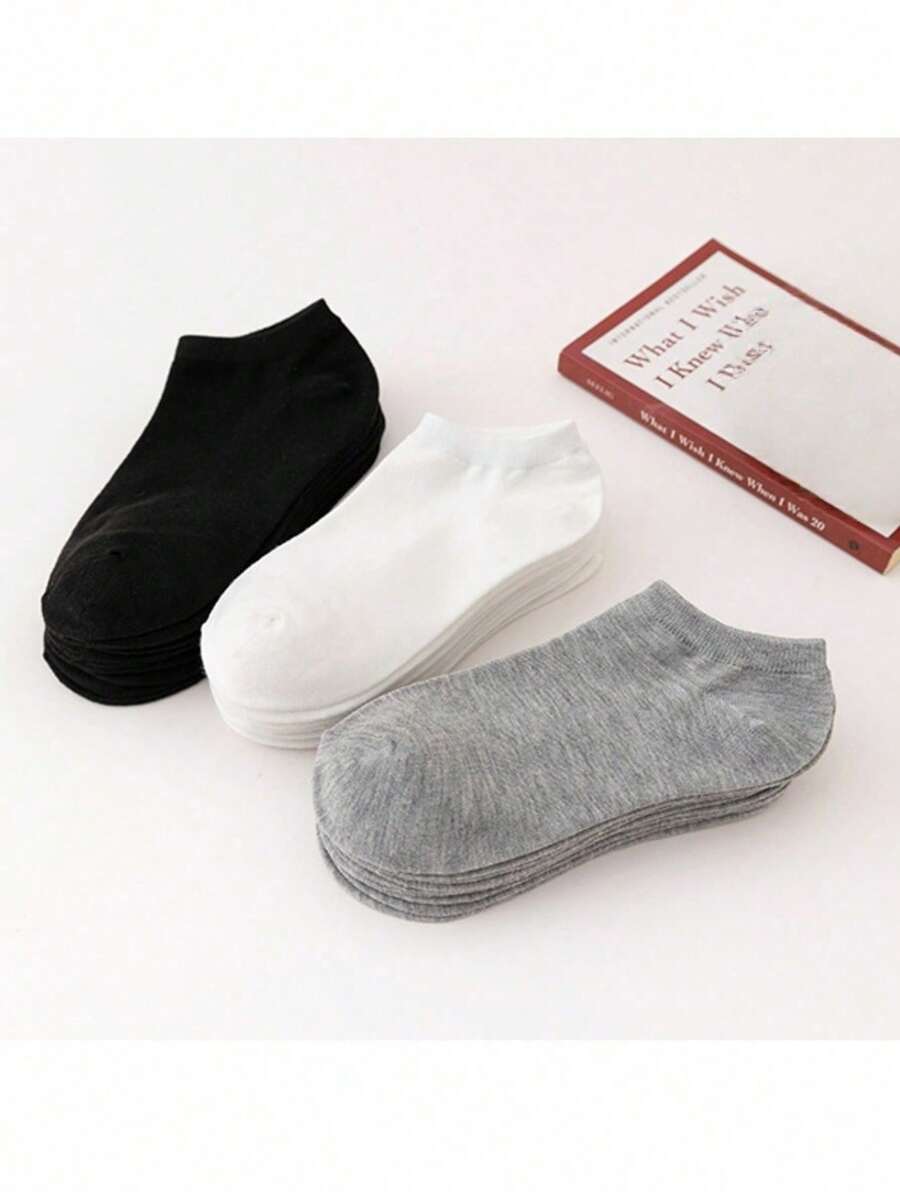 30/15/10/5/3/1 Pares de Calcetines Minimalistas de unicolor de Corte Bajo para Hombres, Transpirables y Absorbentes de Humedad, Calcetines Invisibles, Adecuados para Todas las Estaciones - Multicolor - Ver 1