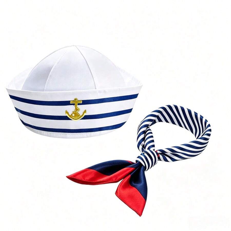 1, 2, 4, 6 Pieces, Adult Navy-Style Hats, Halloween Cosplay Photo Props, Sailor Hats, Anchor Decorations, Navy Striped Cosplay Party Costume Hats - Multicolor - View 1