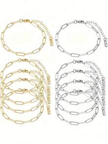 1/5/10pcs Set Adjustable Stainless Steel Pendant Bracelets With Lobster Clasp, Suitable For DIY Jewelry Making, Gold & Silver Color - Adjustable Bracelet - View 2