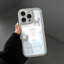 [犬のシルエット ピンクグラデーション] Phone Case for iPhone17 16 15 14 13 Pro Max 14 Plus+ 鑽石装飾 透明手机壳 簡約 防摔 TPU Case | 恋愛 バレンタイン - クリア - チェックする 3