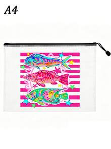 防水時尚沙灘包，印有夢幻糖果色插畫風格熱帶魚圖案，大膽配色，大容量透明化妝包，附尼龍拉鍊盥洗包－輕量、春夏防曬收納，適合游泳、沙灘、潛水與夏季度假，可收納罐頭食品、保養品、化妝品、數據線、衛生棉、零食、零錢、珠寶。送給朋友、家人、摯友、同學的生日、節日、派對、婚禮（伴娘）禮物，郵輪必備，夏季度假禮物 - 彩色 - 查看 13