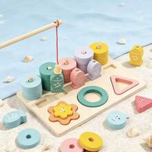 1 Set Baby Fishing Shape Puzzle Toy, Geometric Shape Color Sorting Hand-Eye Coordination Training Wooden Educational Toy - Multicolor - View 5