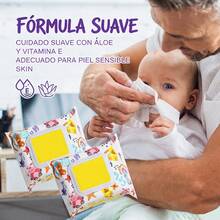 Toallitas Húmedas para Bebé 30  Paquetes - 100 comprimidos por paquete - Sin Fragancia, Suaves con Aloe y Vitamina E, Seguras para la Piel Sensible - Envase con tapa abatible - Ver 2