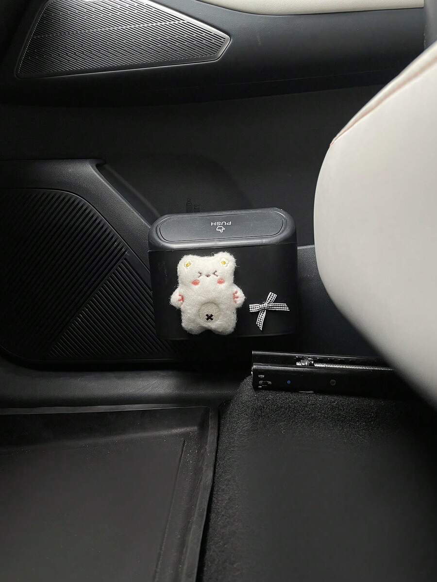 1個熊與花車用垃圾桶，多功能車門掛式收納桶，卡通多表情熊裝飾配件，前座收納整理盒，可用於收納雨傘與雜物，汽車內飾配件 - A - 查看 1