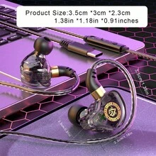 Reletech Type C Wired Earbuds, HiFi Stereo In-Ear Monitor Headphones with Microphone & Volume Control, Deep Bass Noise Isolating Earphones with Ergonomic Over-Ear Hook, Transparent Design IEM for Gaming Music, Compatible with Android Phones Laptops Tablets - 查看 5