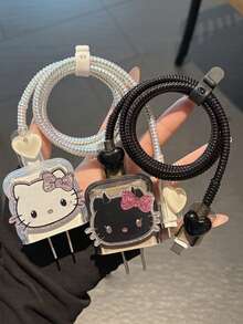 SANRIO Juego de almacenamiento y protección de cable de datos Hello Kitty con purpurina para Apple, compatible con cables de datos de carga rápida de 20W para teléfonos Apple - Multicolor - Ver 2