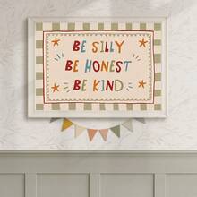 1pc Canvas Framed Baby Room Wall Art Decor, "Be A Mischievous One, Be An Honest Person, Be A Kind Person" Positive Inspirational Poster, Bohemian Style Baby Room Wall Decor, Ready-To-Hang Framed Artwork Suitable For Toddler Bedroom And Playroom, Baby Shower Gift, Gentle Character Building Theme Artwork, Cute Hand-Drawn Imaginative Children's Room Accent Decor, Kindergarten Decoration, Baby And Children's Gift - Multicolor - View 8