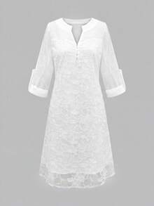 Vestido de fiesta bohemio elegante de unicolor con apliques bordados y patchwork de malla - Blanco - Ver 6