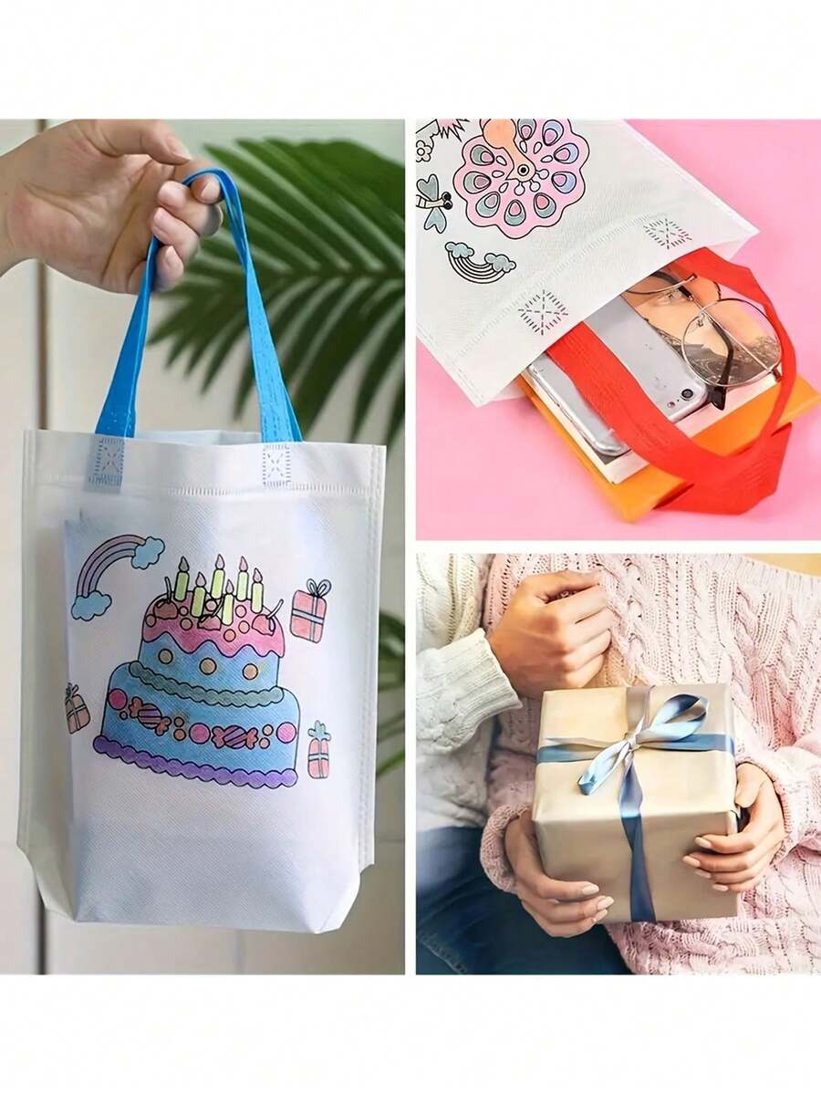 5件/1件 DIY 塗鴉禮品袋，適用於節日派對（隨機圖案），配有堅固環形提手，適合派對小禮、生日、萬聖節、婚禮、返校課堂獎勵、小禮物、手工藝、活動禮品袋及聖誕裝飾 - 多色 - 查看 1