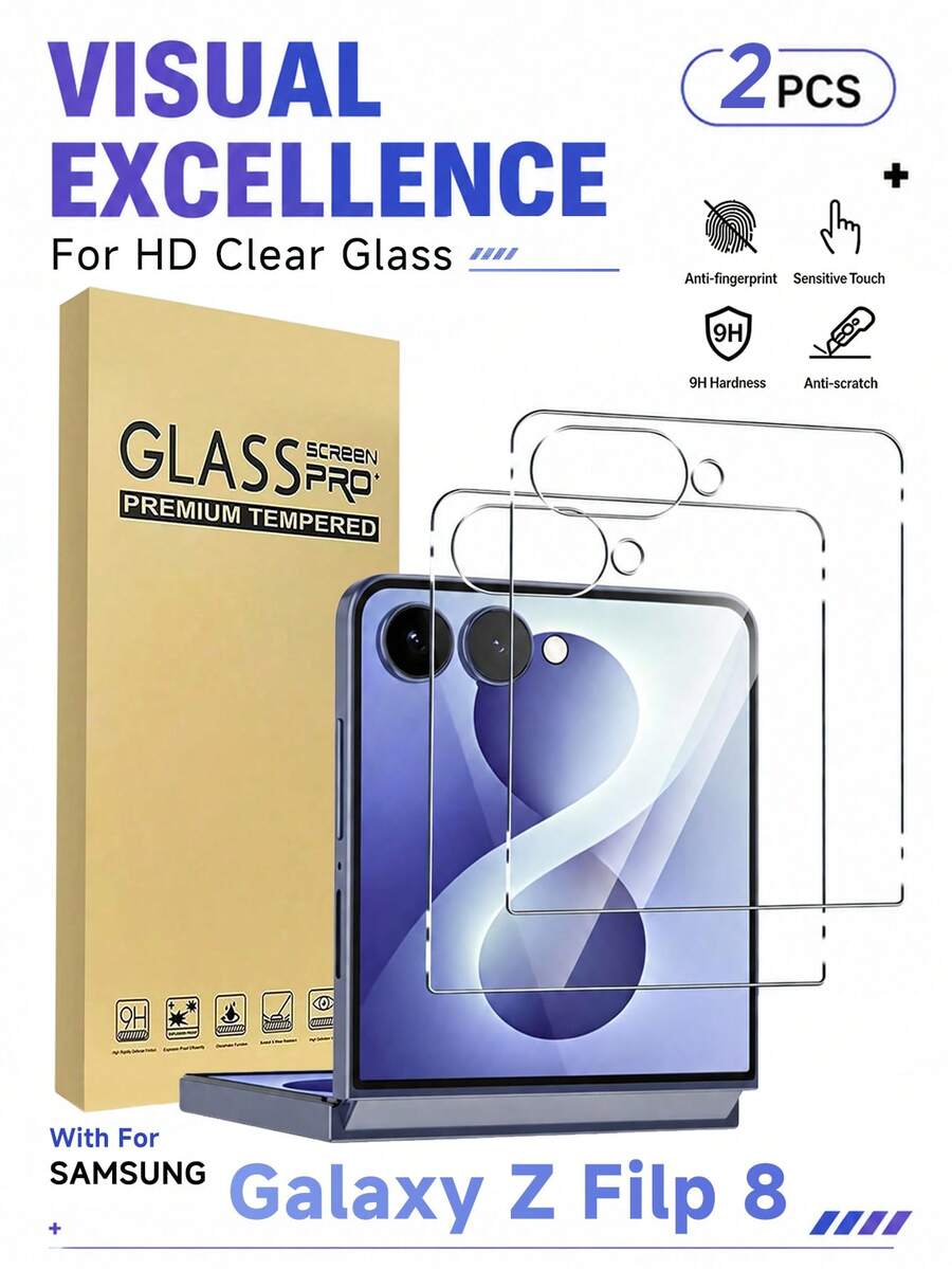 2片裝 Galaxy Z Flip 8 鋼化玻璃螢幕保護貼,9H 防刮無氣泡,相容 Z/Z Flip6/Z Flip5,可搭配手機殼使用,生日節日禮物 - 無色 - 查看 1