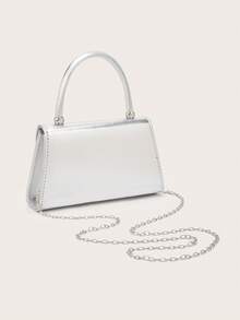 REMANLAND Fashionable Women's Silver Cross-Textured Evening Clutch, Formal Purse, Shiny Handbag, Parties, Balls, Weddings, Detachable Chain, Shoulder Crossbody - Silver - View 6