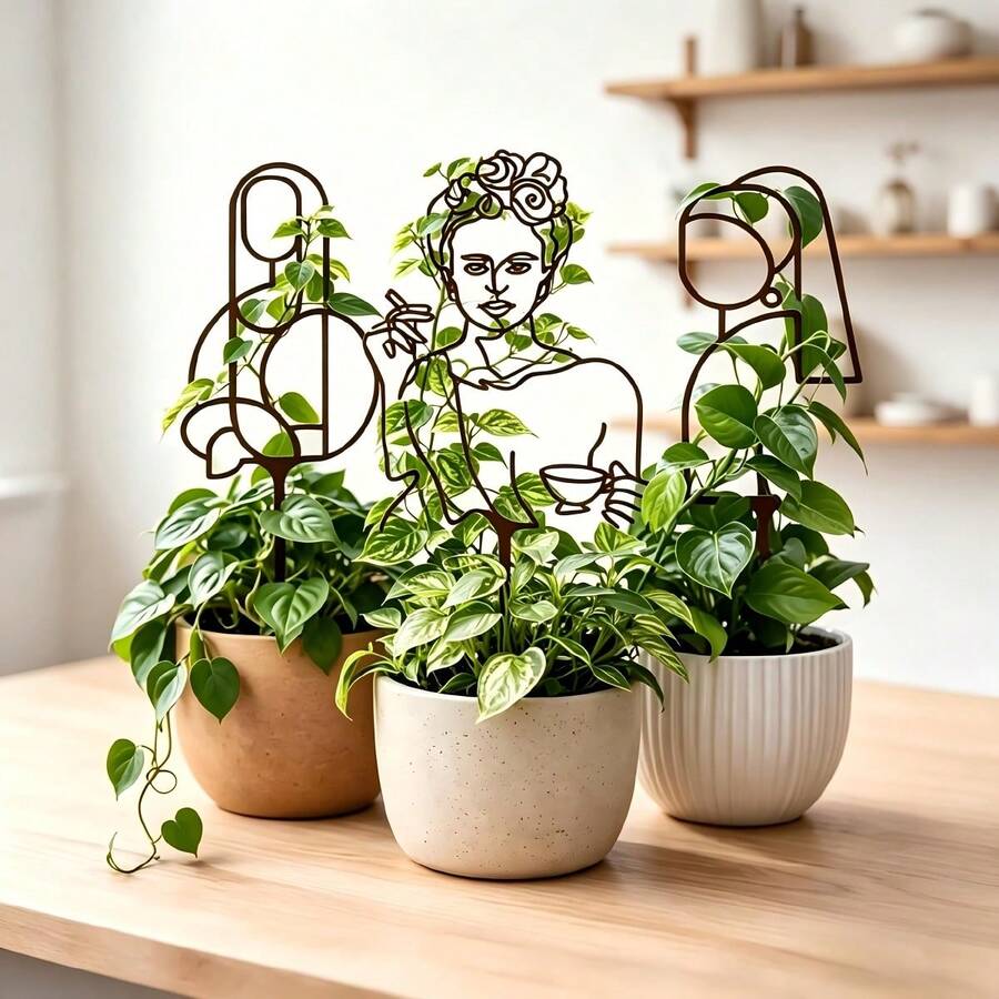 1件 抽象人像造型葉片植物架,適用於攀緣植物與室內植物 - 預設 - 查看 1