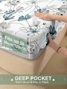 1pc Delicate Leaf And Flower Prints Fitted Sheet,Soft Breathable All-Season Bedding, Cozy Nature-Inspired Bed Cover,Easy-Care Bedding Set Suitable For King/Queen/Full/Twin Sizes. Suitable For Home, Dormitory, Apartment & Holiday Gift Giving - Multicolor - View 5