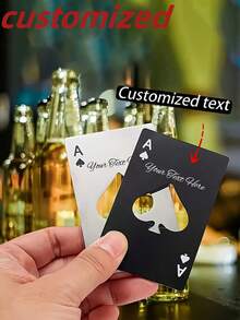 Personalized Stainless Steel Bottle Opener, Can Engrave Name/Message - Poker Card Design (Spade Symbol & Heart J Style) - Heavy Duty Keychain Style Ring, Suitable For Men, Wedding Gift, Birthday - Can Engrave Name, Gift For Dad, Husband - Multicolor - View 1