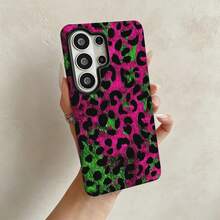 [Gratis passendes Handy-Lanyard] [24h Versand aus DE/FR/IT/ES] Pink Grünes Leopard Muster Design Film Design Handyhülle für Apple phone 17 16 15 14 13 12 11 Pro Max Plus Air und  Galaxy S25 S24 S23 S22 S21 Ultra Plus FE Edge, stoßfeste Schutzhülle, kratzfest, leichte Hülle - Funda para teléfono con cuerda para colgar - Ver 3